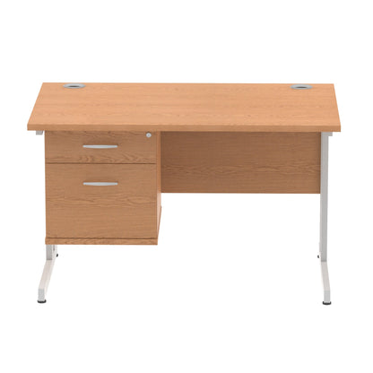 Impulse Cantilever Straight Desk Silver Frame With Fixed Pedestal