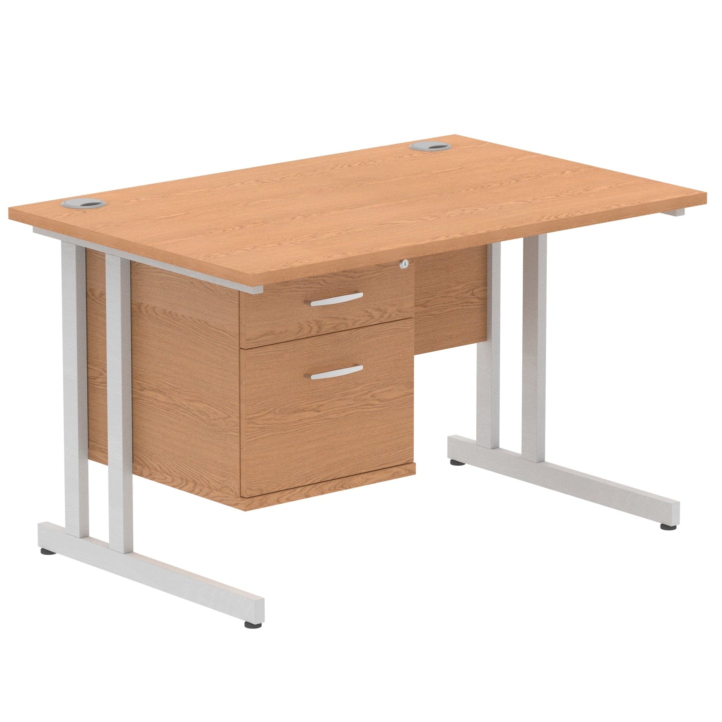 Impulse Cantilever Straight Desk Silver Frame With Fixed Pedestal