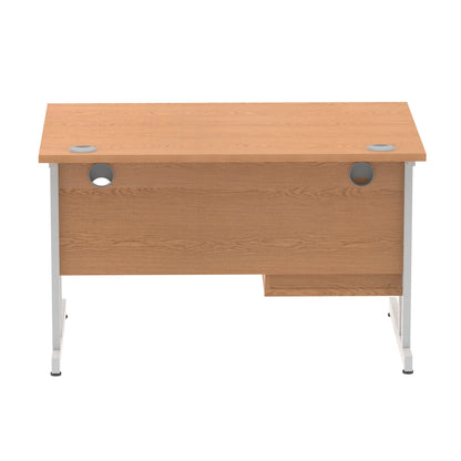 Impulse Cantilever Straight Desk Silver Frame With Fixed Pedestal