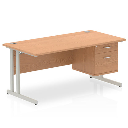 Impulse Cantilever Straight Desk Silver Frame With Fixed Pedestal