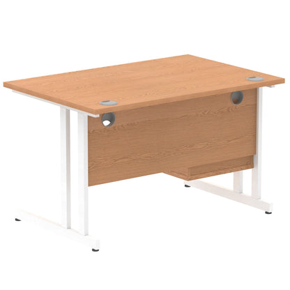 Impulse Cantilever Straight Desk White Frame With Fixed Pedestal