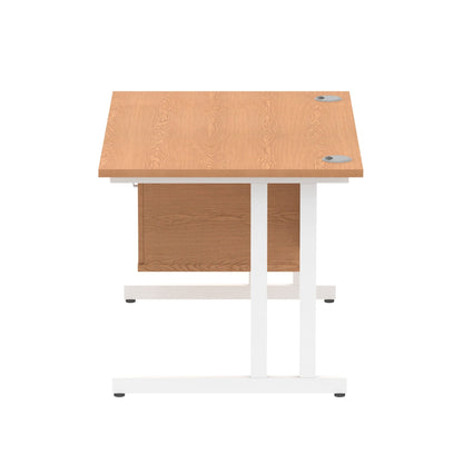 Impulse Cantilever Straight Desk White Frame With Fixed Pedestal