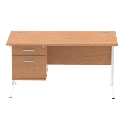 Impulse Cantilever Straight Desk White Frame With Fixed Pedestal