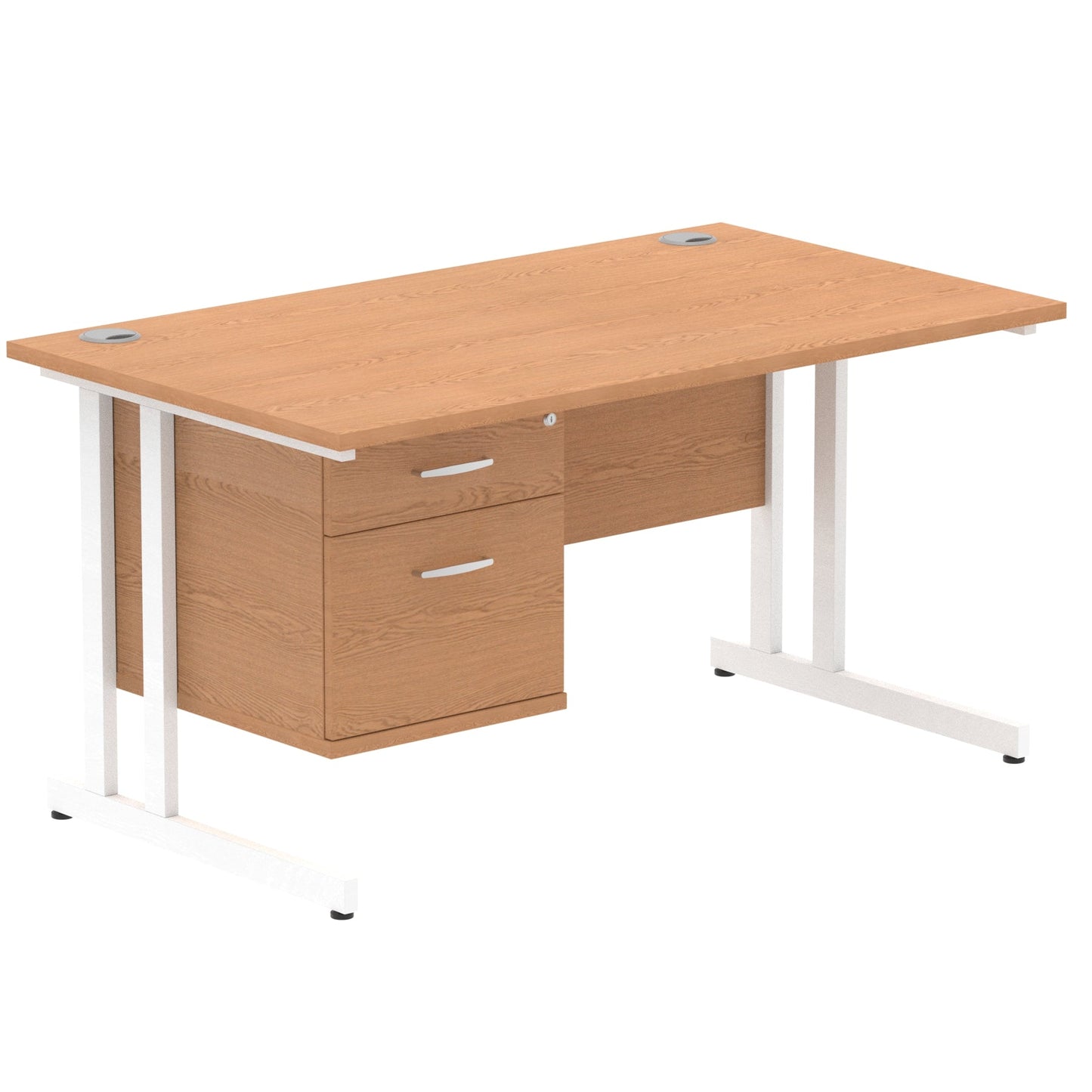 Impulse Cantilever Straight Desk White Frame With Fixed Pedestal