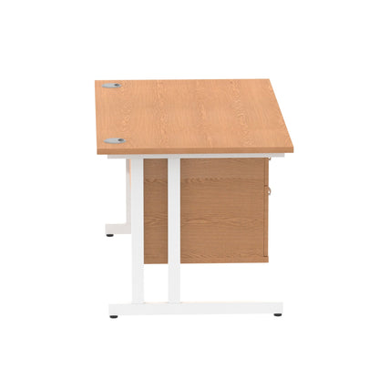 Impulse Cantilever Straight Desk White Frame With Fixed Pedestal