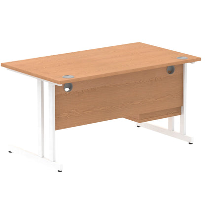 Impulse Cantilever Straight Desk White Frame With Fixed Pedestal