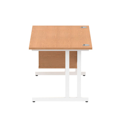 Impulse Cantilever Straight Desk White Frame With Fixed Pedestal