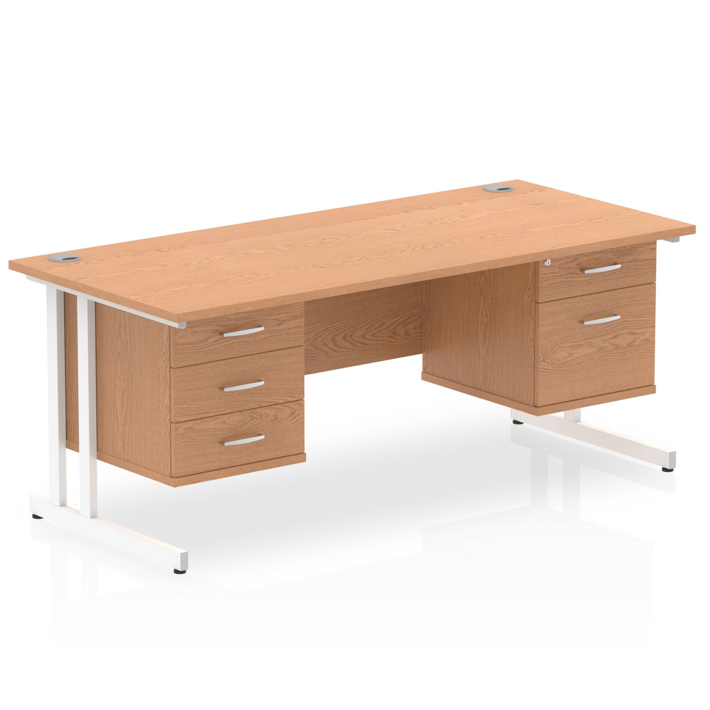 Impulse Cantilever Straight Desk White Frame With Fixed Pedestal