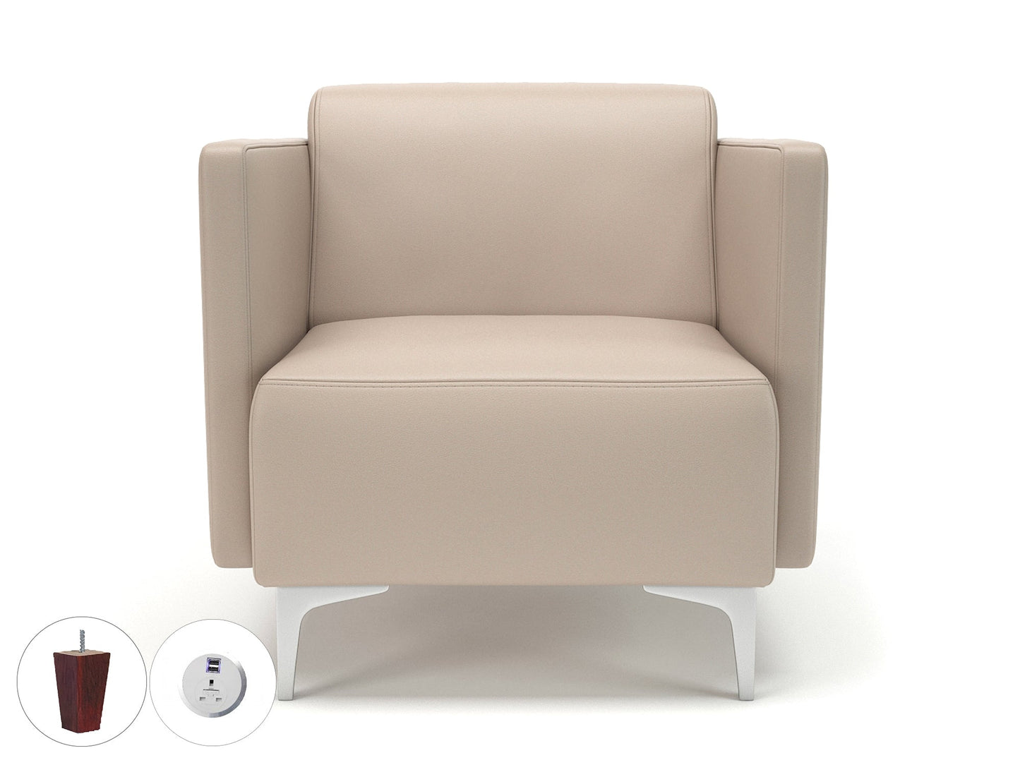 Napa Slim Arm 75cm Wide Armchair in Cristina Marrone Ultima Faux Leather with Socket