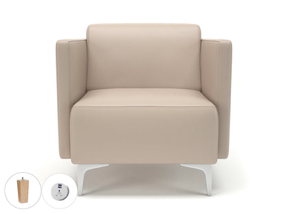 Napa Slim Arm 75cm Wide Armchair in Cristina Marrone Ultima Faux Leather with Socket