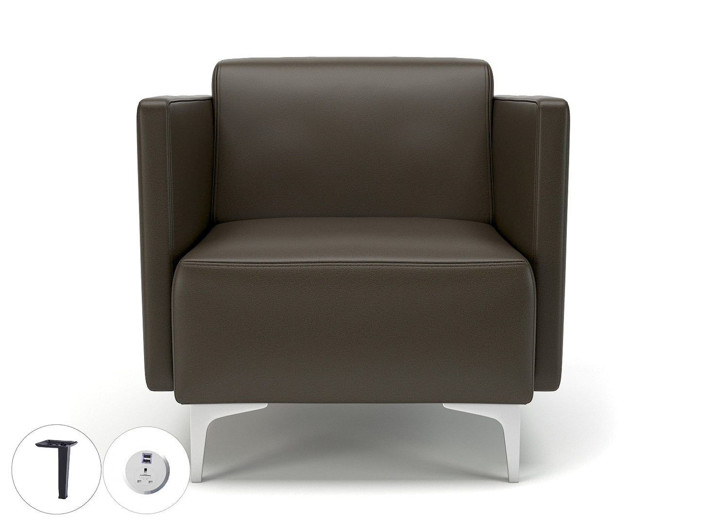 Napa Slim Arm 75cm Wide Armchair in Cristina Marrone Ultima Faux Leather with Socket