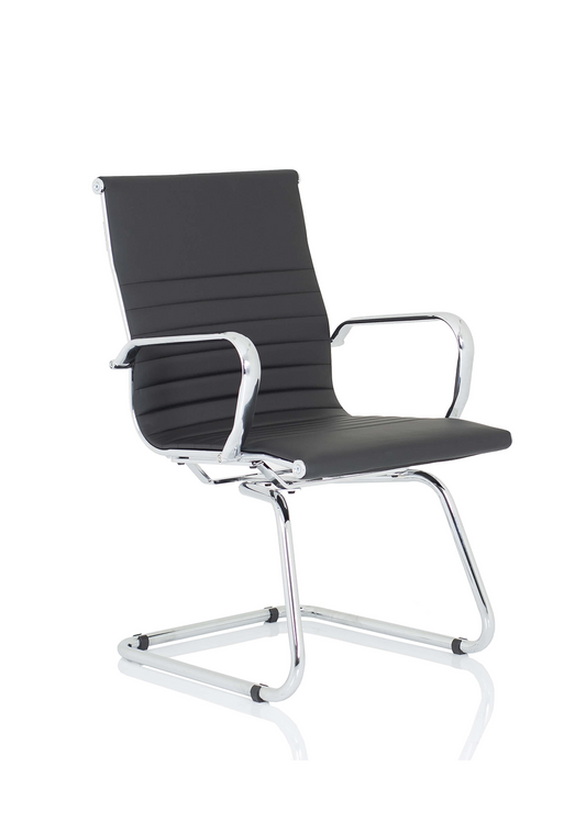 Nola Black Leather Cantilever Visitor Chair with Arms